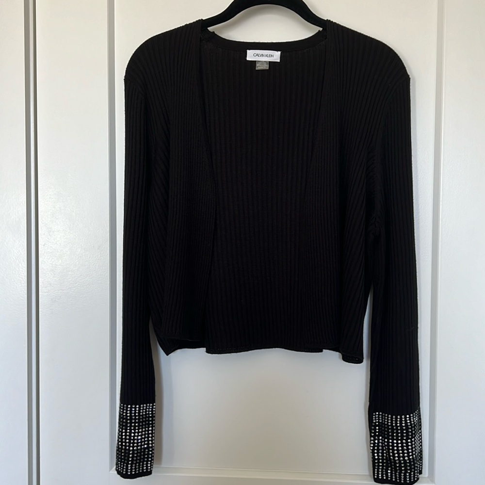XL Calvin Klein Black Beaded Open Cardigan